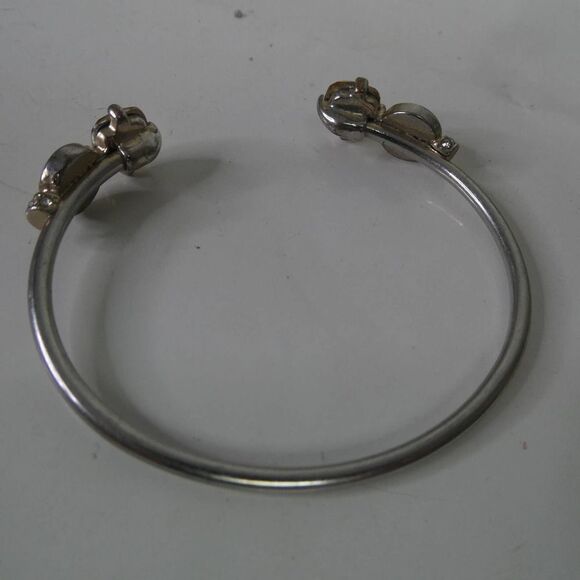 Rhinestone Silver Tone Cuff Bracelet Sparkly Yellow Amber Round Stone Modern - Picture 5 of 6